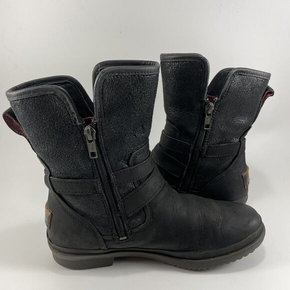 UGG Simmens Double Buckle Leather Boots Womens Size 6 Black Waterproof Leather - Picture 5 of 11